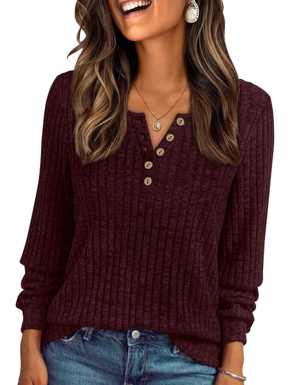 AUTOMET Long Sleeve Henley Shirts Women's Business Casual Lightweight Tunic Sweater Tops