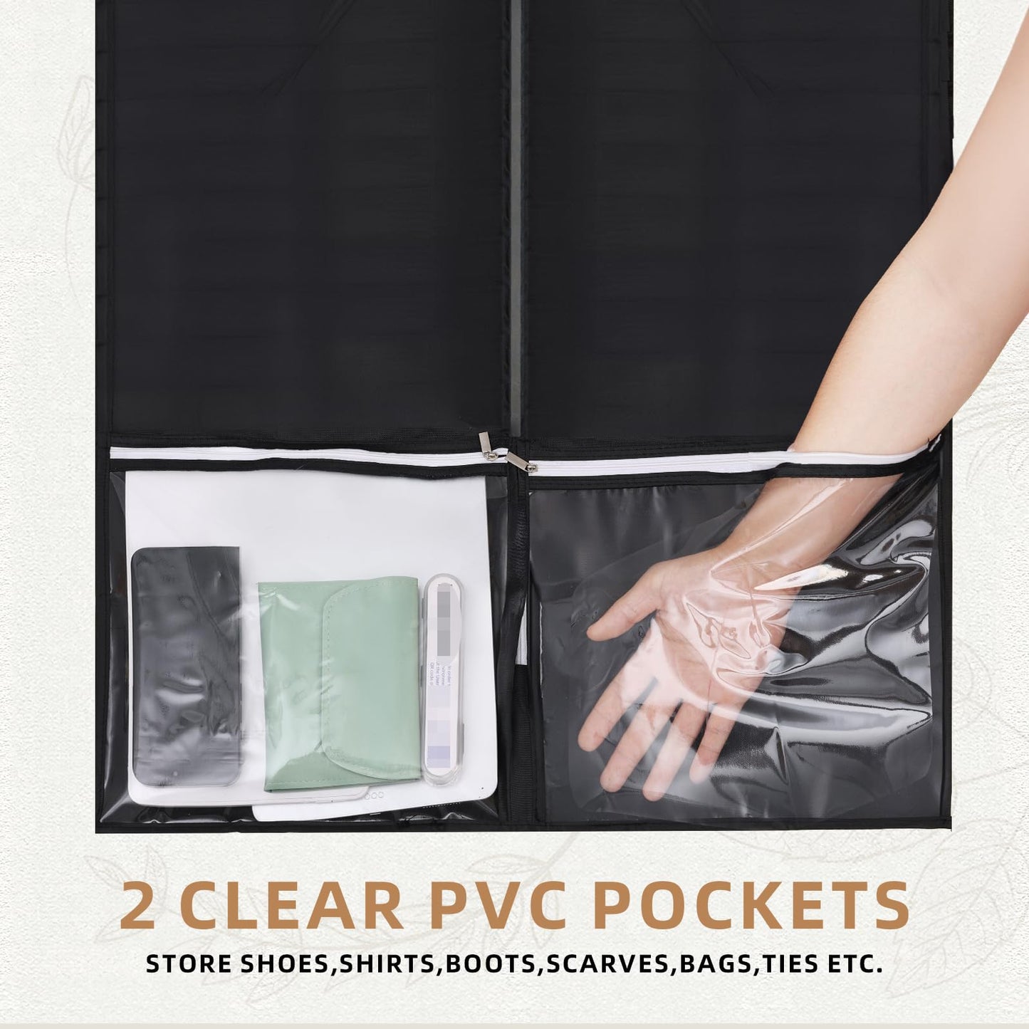 54" Garment Bags for Travel and Storage, Travel Suit Bags for Men Women with 2 Clear Pockets, Storage bags for Clothes, Suits, Dress, Shirts, Coats (Black)