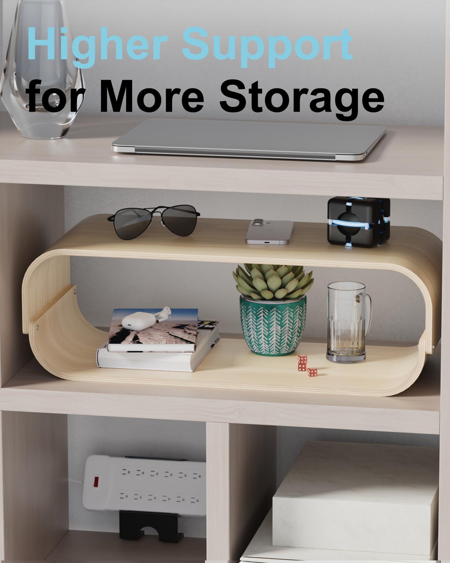 ERGO COLLECT Bent Wood Monitor Stand Riser, Solid Wood Dual Monitor Riser with Storage, 2-Tier Natural Wood Desk Shelf Organizer for Computer, Laptop & Printer, No Assembly, Max Load 110lbs