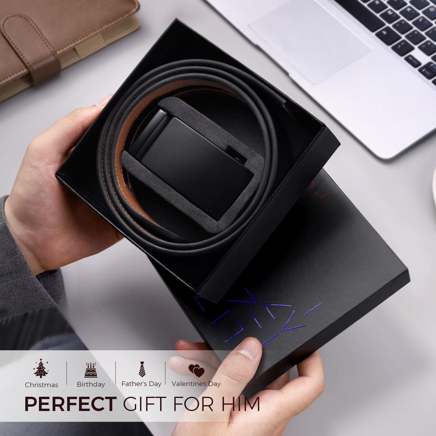 Zitahli Belt Men,Leather Ratchet Belt for Men Dress Casual Every Day with Adjustable Buckle,Trim to Fit For Gift Size 38"-42"