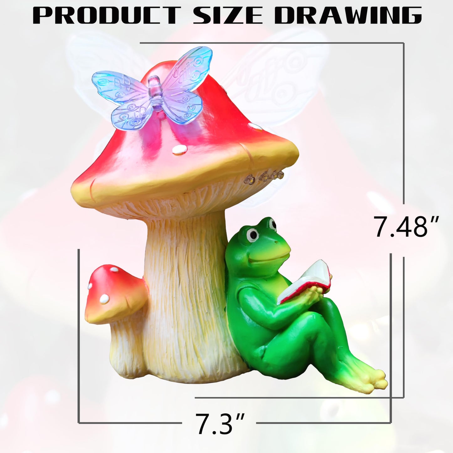 RCTTICUU Solar Frog Mushroom Garden Statues,Statuettes of Resin Frog Mushroom Reading a Book Figurine with LED Solar Lights, Lawn Decor Outdoor Statue for Patio,Balcony,Yard,Lawn Ornament
