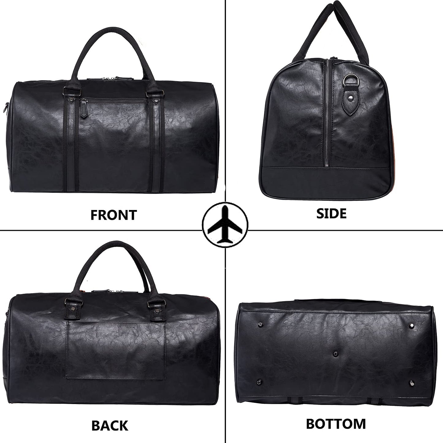 seyfocnia Oversized Travel Duffel Bag, Waterproof Leather Weekend bag Gym Sports Overnight Large Carry On Hand Bag-Black
