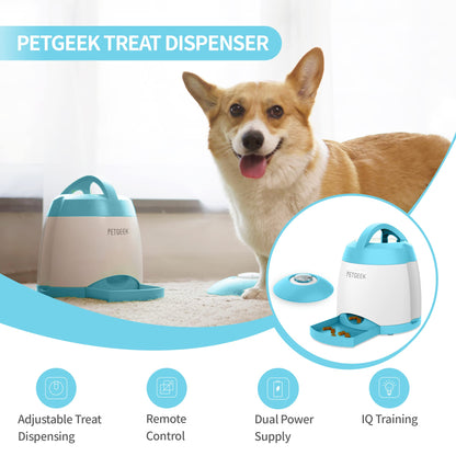 PETGEEK Automatic Dog Treat Dispenser with Button - Puzzle Memory Training Feeder, Pet Geek Button Treat Food Dispensing Toys Interactive, Iq Training Dog Feeder (Blue)