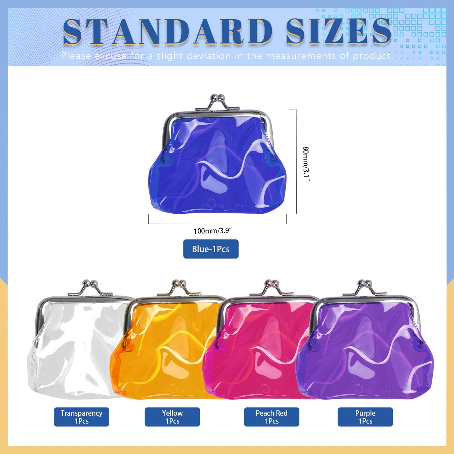 Glarks 5pcs 100x80mm Transparent Change Purse, 5 Colors Clear Coin Purse, Lock Clear Change Pouch, Waterproof PVC Jelly Wallets for Carrying Your Change Cards, Earphone, Keys