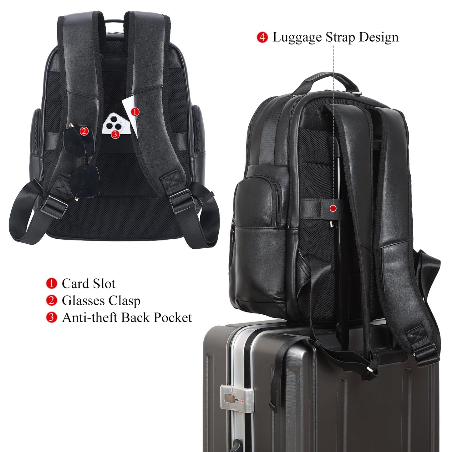 TIDING Genuine Leather Backpack for Men 15.6" Laptop Computer Bag Travel Camping Rucksack Daypacks