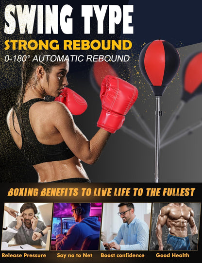 Punching Bag with Stand, Boxing Bag for Adults - Height Adjustable - Speed Bag for Training, Boxing Equipment, Stress Relief & Fitness
