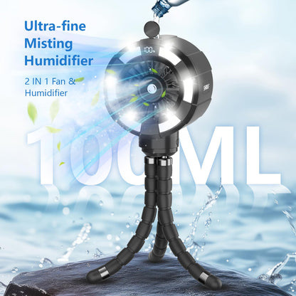 Shirble 6000mAh Misting Fan for Stroller, 3 Speeds Portable Clip Fan with Intermittent/Continuous Spray, 14H Cooling, Detachable Mount, Timer & Night Light for Baby (100ML Water Tank) - Black