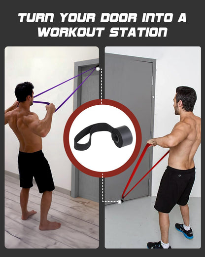 Fitense Resistance Bands Set - Pull Up Bands with 6 Resistance Levels 15-170 LBS for Men Women, Exercise Bands with Door Anchor, Training Poster & Pouch for Body Stretching, Pull Up Assist