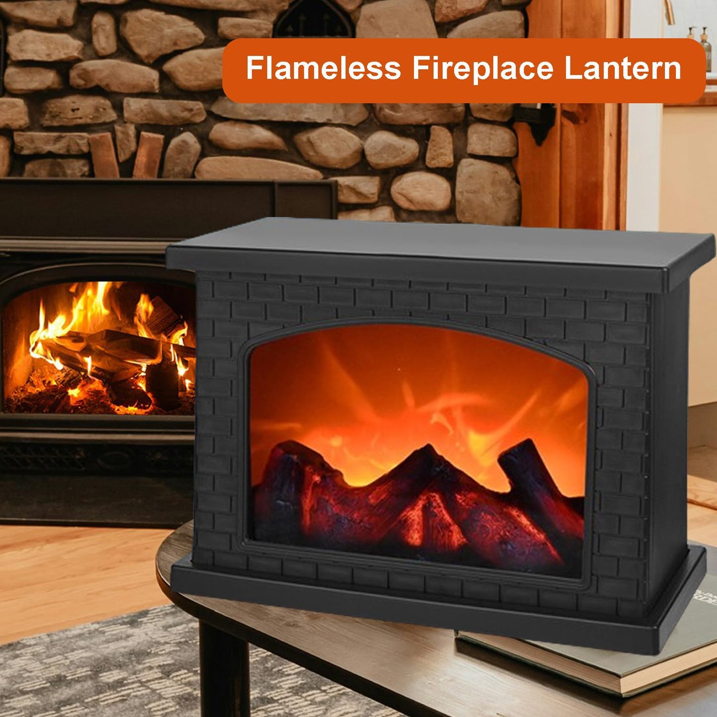 Ragyzity Decorative Small Fireplace Lantern, Flameless Portable Electric Light, Cozy Indoor Mini Fireplace for Home Christmas Decor