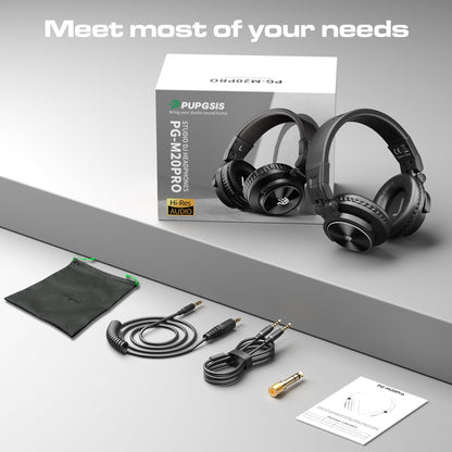 PUPGSIS Over Ear Headphones Wired: Studio Monitor Headphones - Professional 40kHz Hi-Res DJ Stereo Headphones - 1/4 to 3.5mm Audio Jack for Recording/Mixing/Podcast/Guitar/Piano