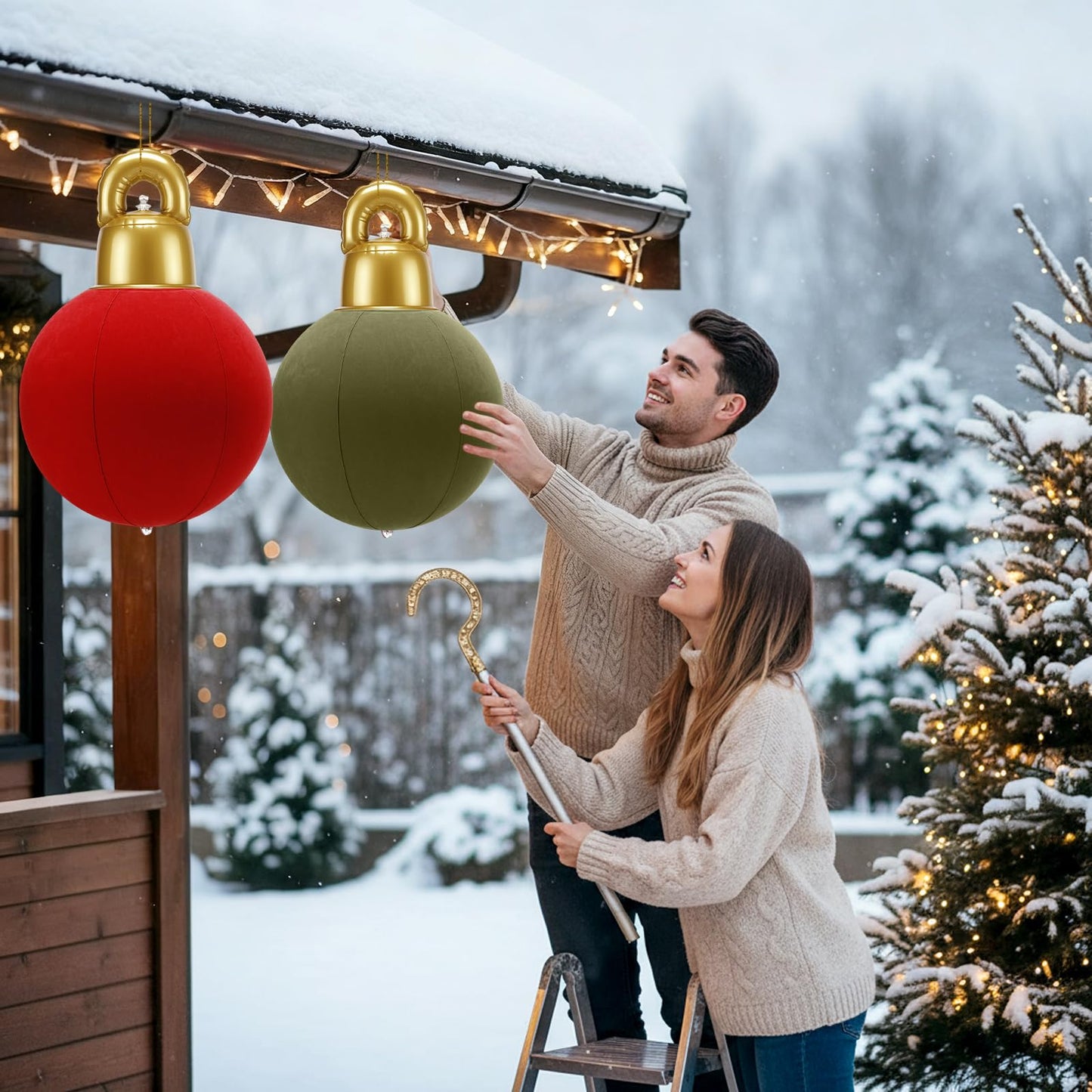 Jetec 8 Pcs Velvet Christmas Inflatable Ball Giant PVC Inflatable Flocked Christmas Balls Ornament Large Xmas Outdoor Decorations for Yard Lawn Porch Garden Front Door Window(12 Inch,Red, Green)