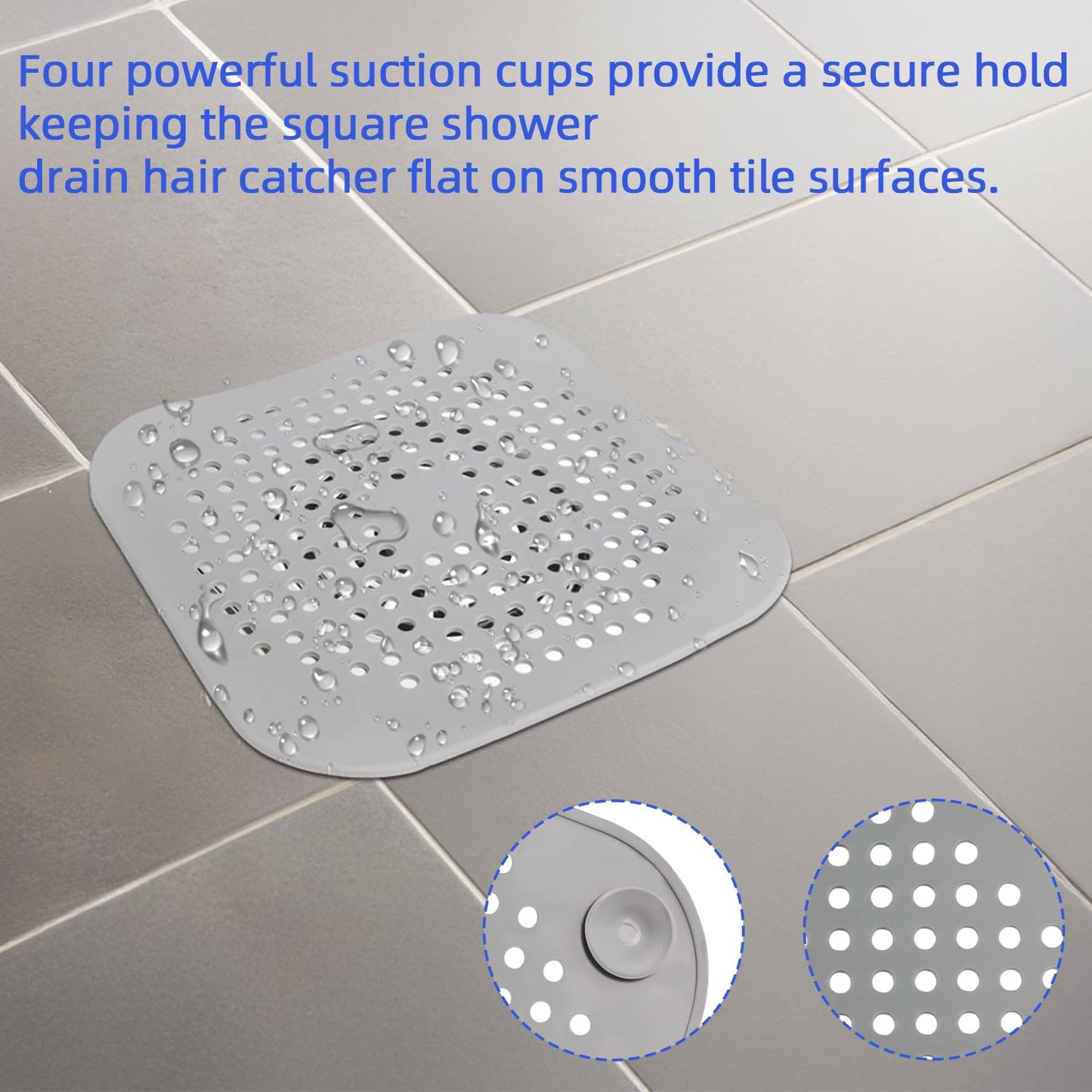 4 Pack Shower Drain Hair Catcher, Silicone Hair Stopper with Suction Cup, Drain Strainer for Bathroom, Bathtub & Kitchen Sink - Grey