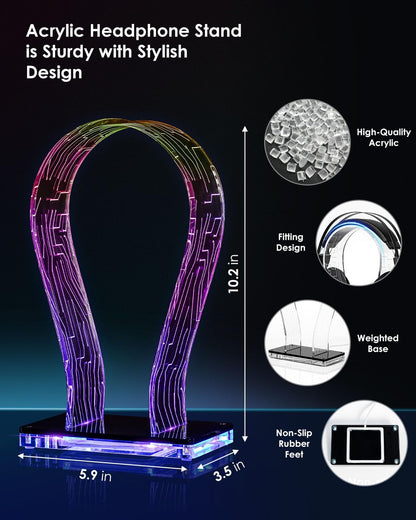 OAPRIRE RGB Headphone Stand with 213 Modes 60K Colors, Music Rhythm Sync, Acrylic Headphone Stand for Desk Enhances Gaming Setup Experience, Gaming Headset Holder with APP & Wired Controller