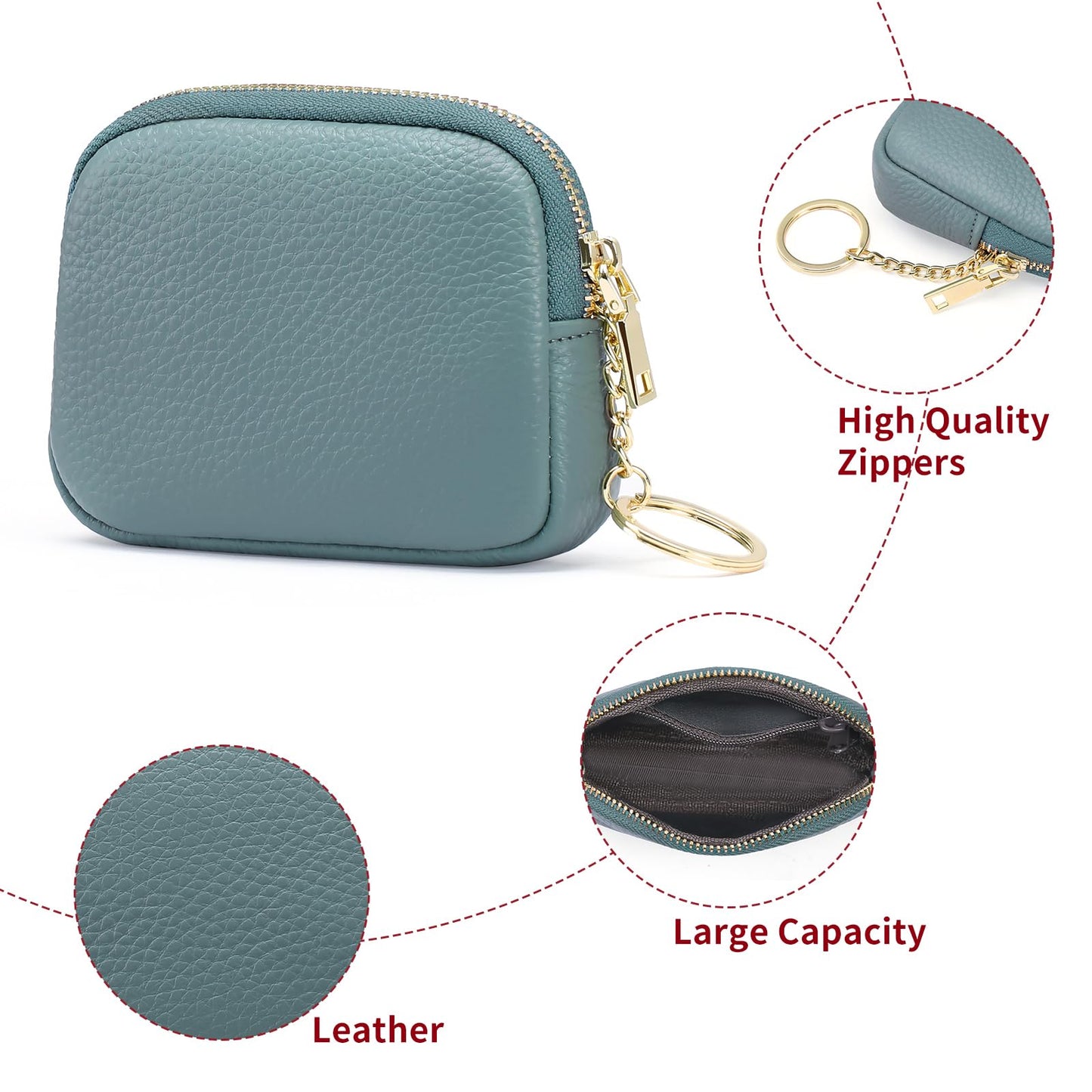 SENDEFN Mini Coin Purse Soft Leather Small Coin Pouch Purses Women Zipper Pocket with Key Ring