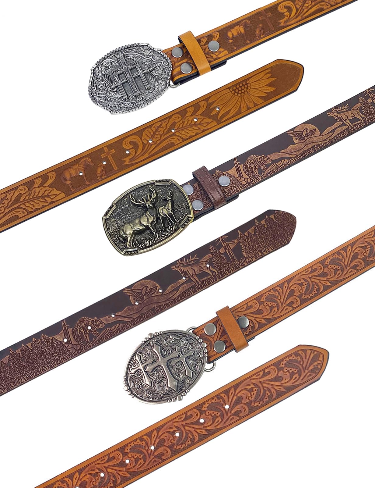 TOPACC Western Belts for Woman Men Cross Belt Buckle Cowgirl Cowboy Brown Leather Country Belt for Jeans Pants