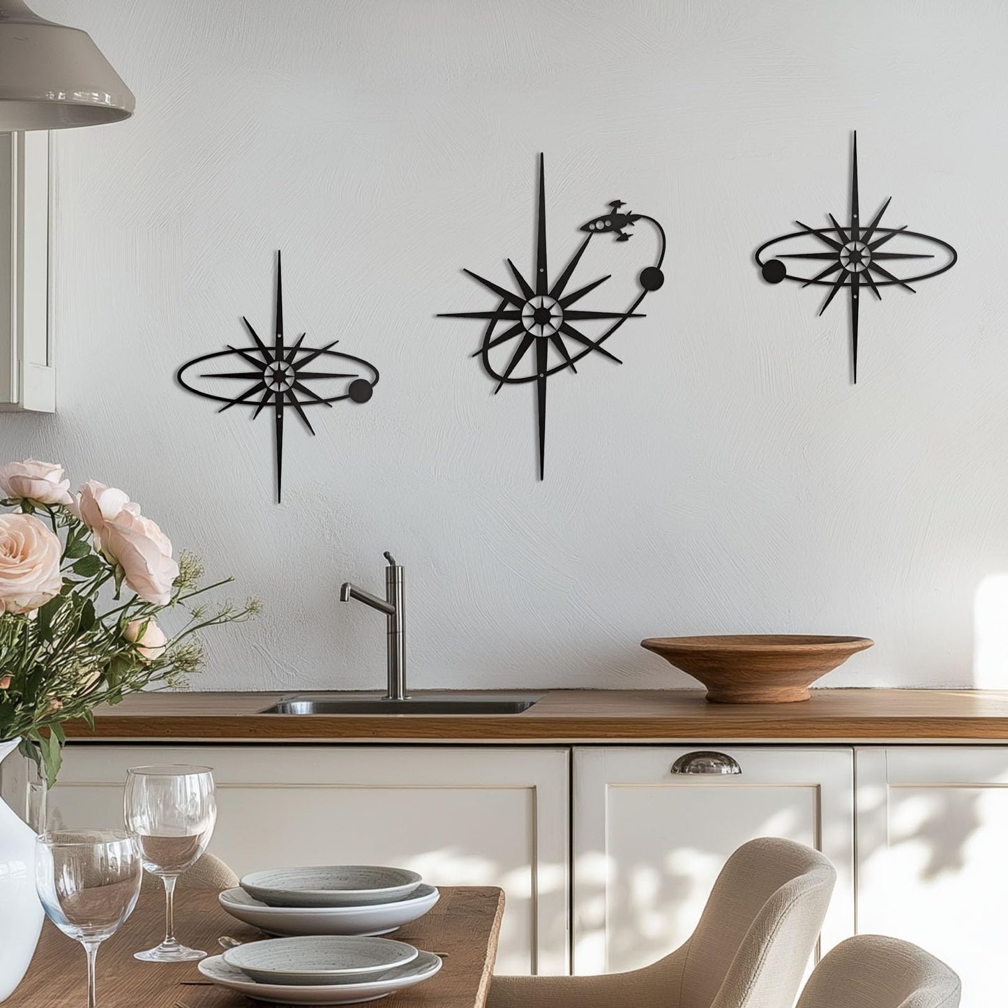 OYEFLY 3 Pieces Metal Wall Art Sun Moon Stars Sculpture (style 1)