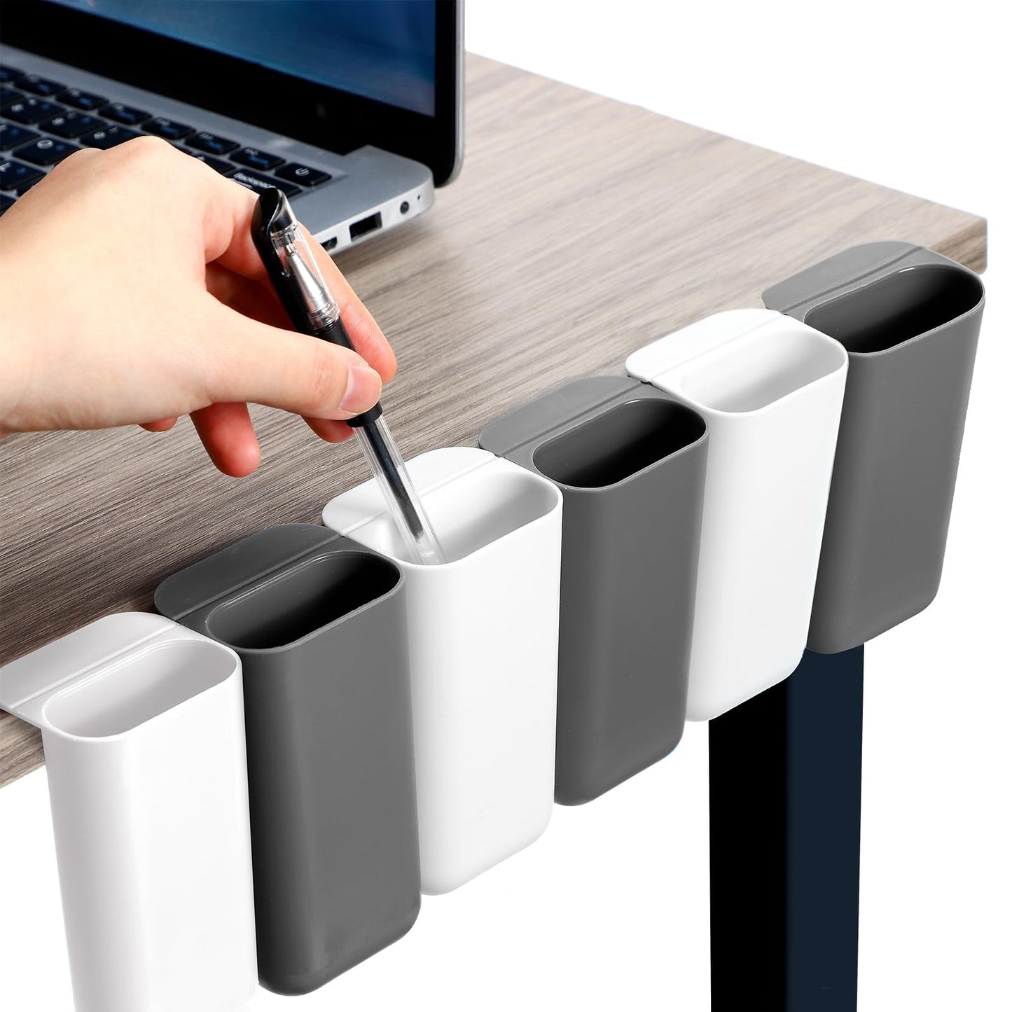 Resurhang 6 Pcs Monitor Pen Pencil Holders Screen Pen Holder Computer Monitor Pencil Holder Desktop Accessories Self Adhesive Table Side Desk Organizer for Office Classroom Gadget Storage(Gray, White)