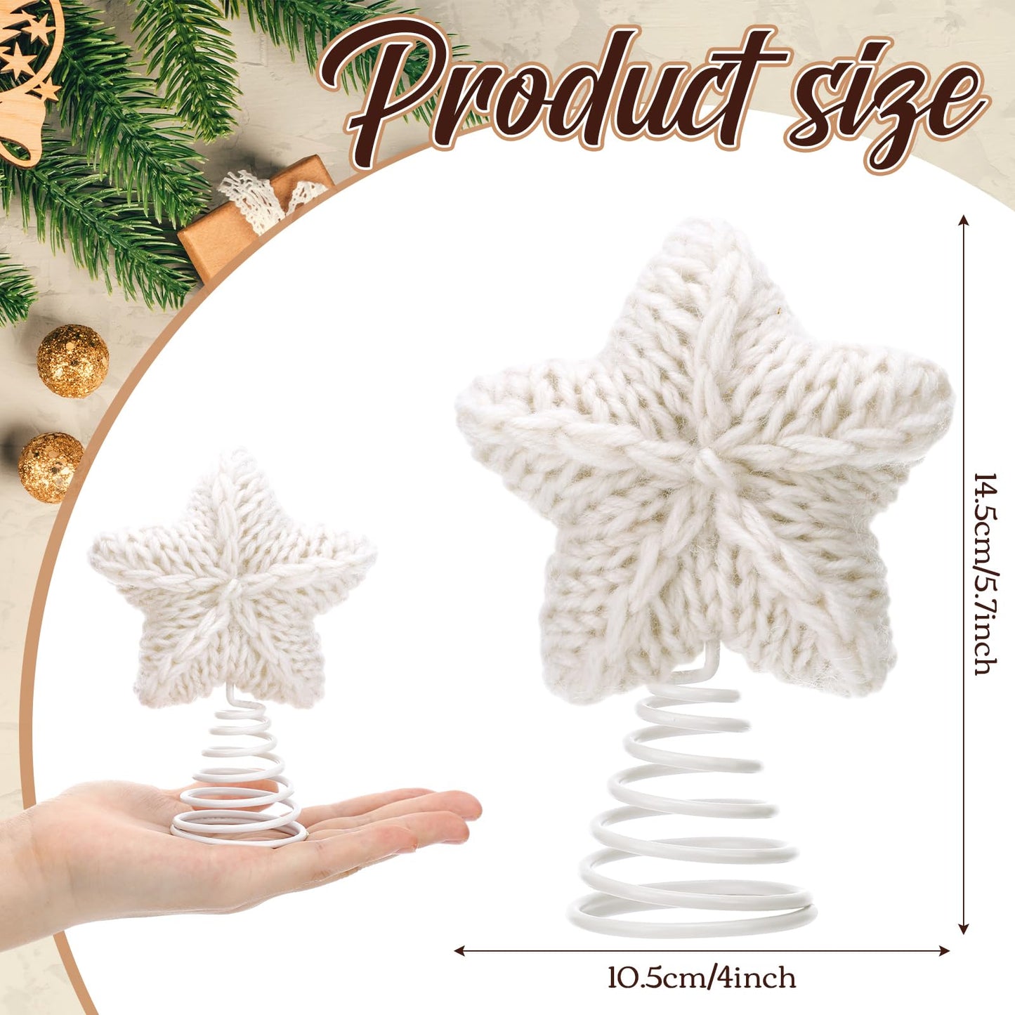 Gejoy Mini Christmas Knitted Star Tree Topper Rustic Natural Knitting Star 6 Inch Miniature Tree Topper for Christmas Home Decor Winter Holiday