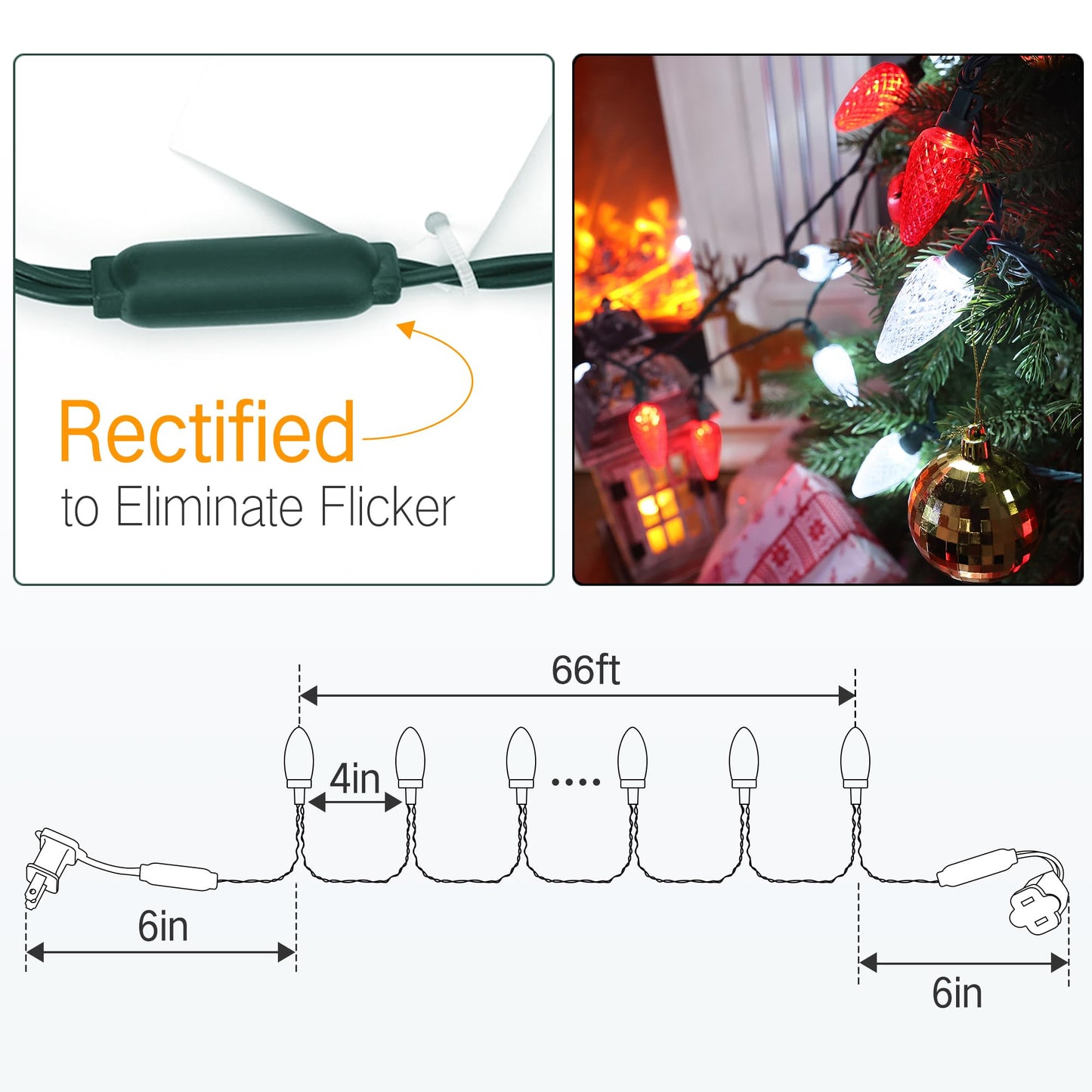 Brizled 100 LED C9 Red & White Christmas Lights, 66FT Faceted Christmas Lights, Connectable Outdoor Indoor Strawberry Light String, 120V UL Certified for Valentine's Day Party Xmas Tree House Garden