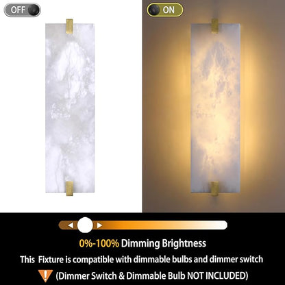 2 Pack 2 Light Square 18.86" Alabaster Marble Bathroom Wall Sconce Modern Concise Style Wall Light Fixture,Gold Finish for Bedroom Hallway Bedside