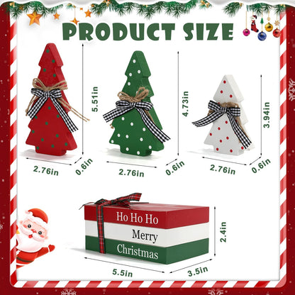 Christmas Decoration 6PCS Table Centerpieces, Tabletop Christmas Decor for Tiered Tray Shelf Mantel Fireplace Coffee Bar Office Desk Farmhouse Xmas Holiday Decoration Wood Faux Book and Tree Sign