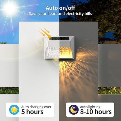 Solar Powered Fence Deck Lights Outdoor Waterproof Led IP65 RGB Color Changing/Warm White Auto On/Off Solar Step Lights for Outside Stair Garden Yard Wall Patio (6 Pack, White)