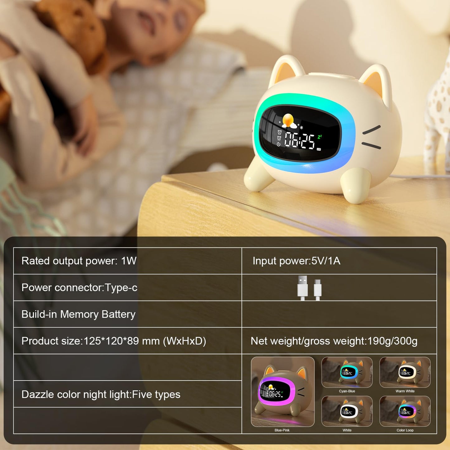ANALOI Kids Alarm Clock Ok to Wake Alarm Clock for Kids, Toddlers Night Light Clock for Bedroom, Cat Alarm Clock with Sleep Training and Sound Machine, Birthday Gift for Boy Girls Children