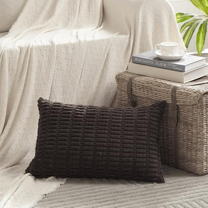 Fancy Homi Dark Brown Decorative Throw Pillow Covers 14x24 Inch for Living Room Couch Bed Sofa, Rustic Farmhouse Boho Home Decor, Soft Striped Corduroy Square Cushion Case 35x60 cm