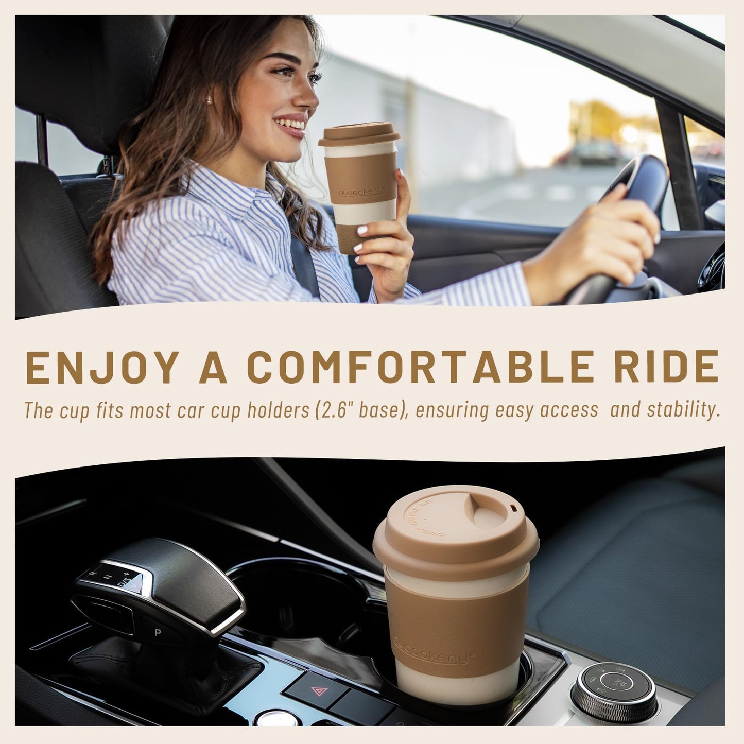 Nucookery Ceramic Travel Coffee Mug Set, Coffee Tumbler with Silicone Lid and Non-Slip Sleeve, Unique To Go Mug, Gifts for Women & Men, Microwave Safe Cappuccino, Tea, Latte, Iced-Coffee Cups, White
