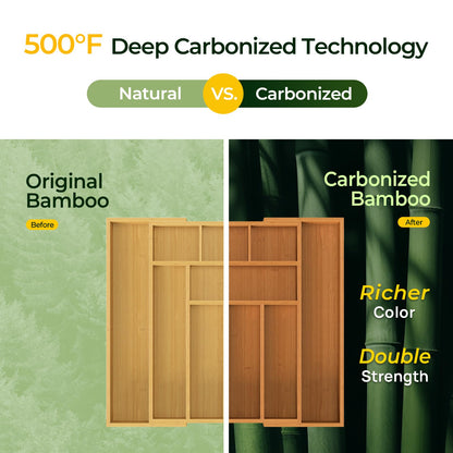 Carbonized Bamboo Kitchen Drawer Organizer, 8 Slots Silverware Organizer, Utensil Holder & Cutlery Tray, 2.2" Deep for Extra Capacity, Non-Slip Feet Included