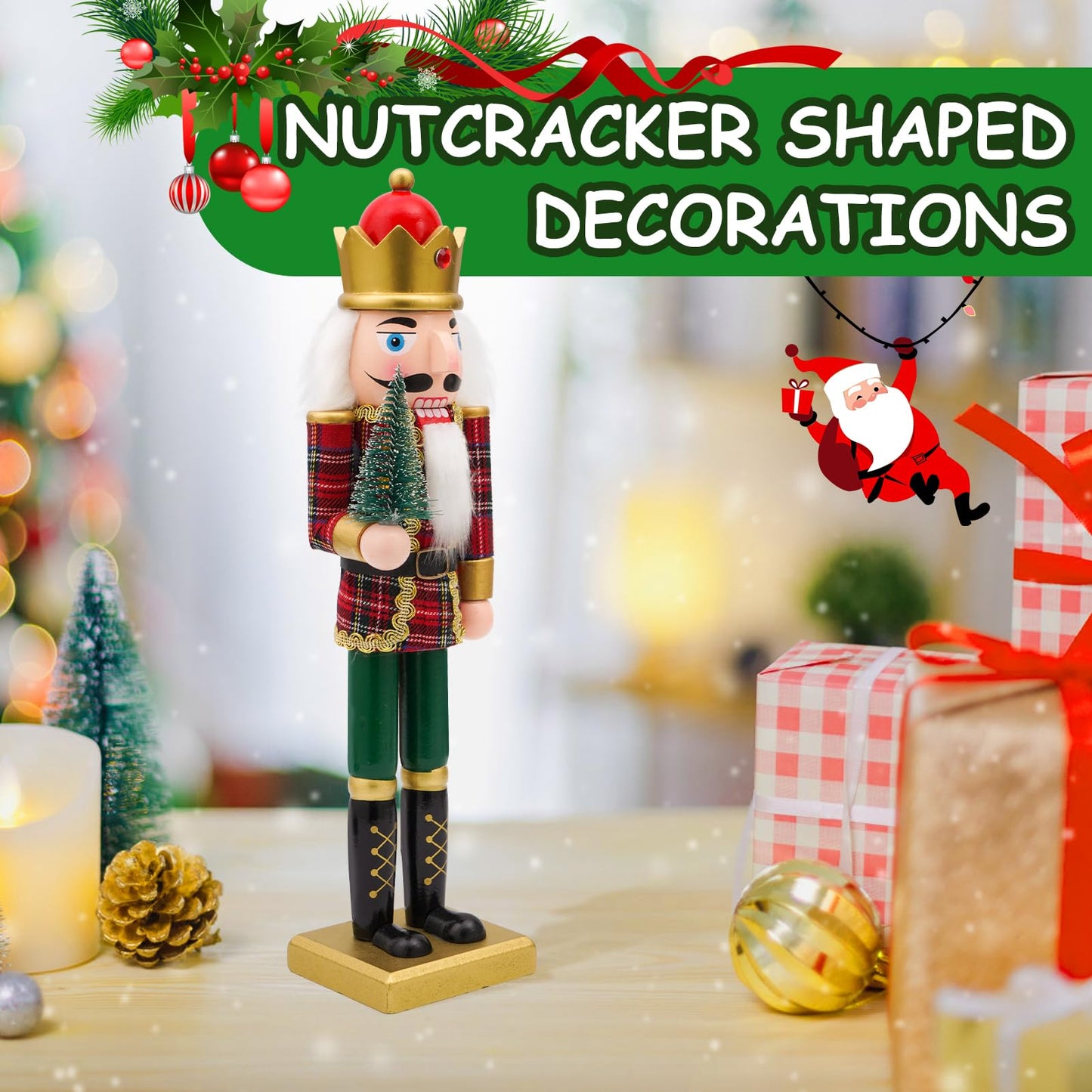 Tngan Nutcracker Christmas Decor, 14 inch Wooden Nutcrackers Figures, Handcrafted Collectible Christmas Nutcracker Decor for Tabletop, Shelves Ornaments(Christmas Tree)
