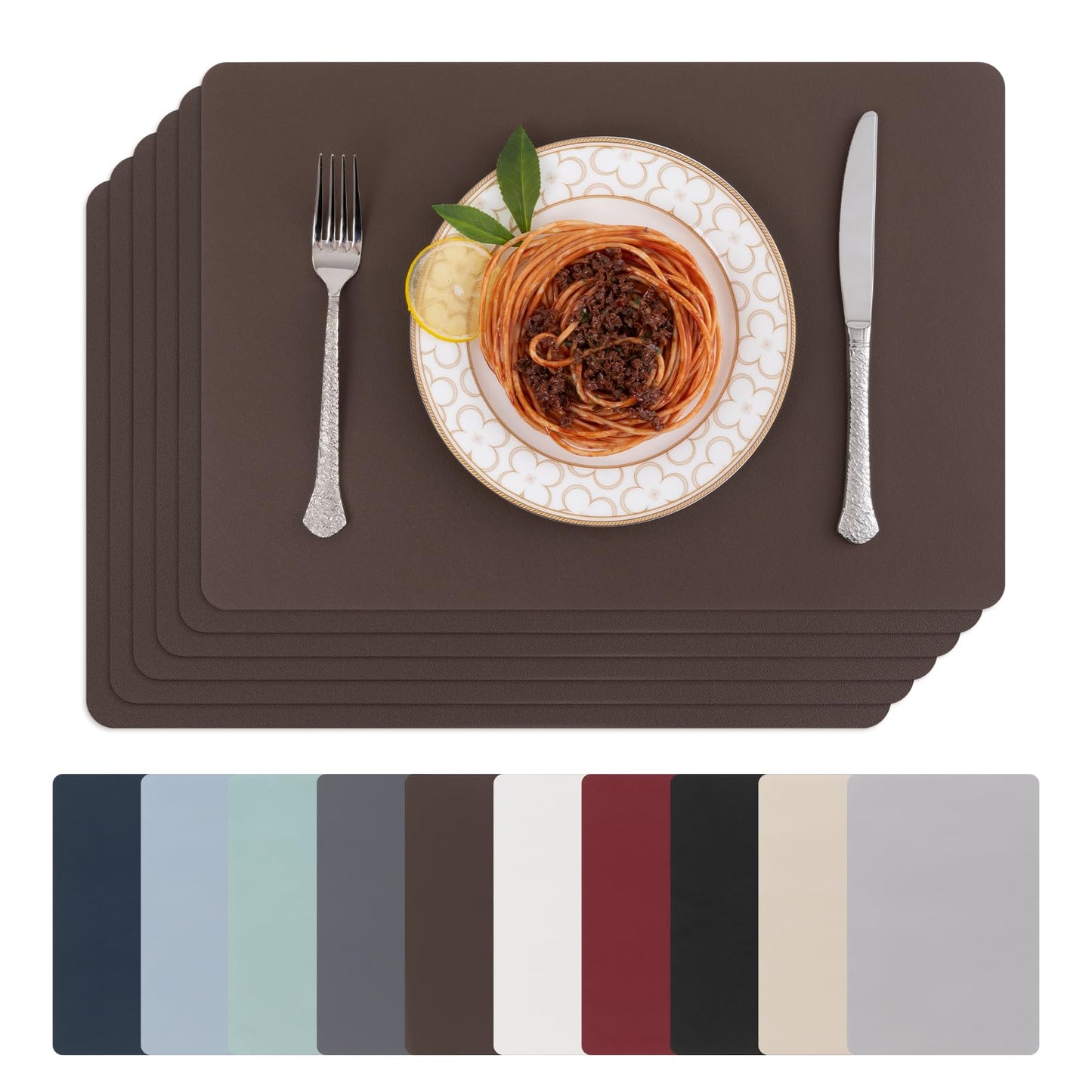SHACOS Placemats Set of 6 Faux Leather Waterproof Leakproof Wipeable PU Non-Slip Vinyl Place Mats Heat Resistant Table Mats for Kitchen Dining Table Indoor Outdoor, Chocolate Brown