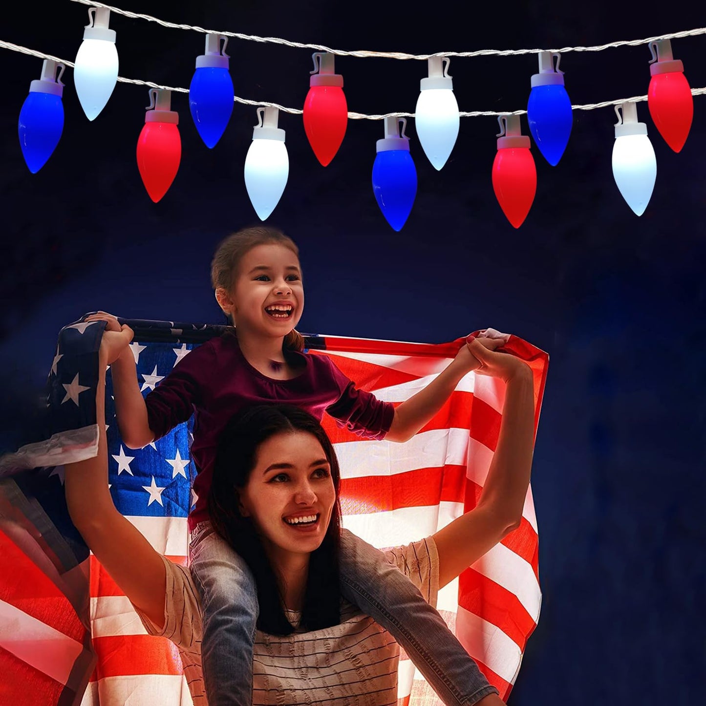 Fonusty Red White and Blue Lights 25Ft 4th of July Decorations Light with 25 LED Christmas Light, Plug-in Patriotic String Lights for Fourth July Christmas Home Presidents Day Memorial Day Decor