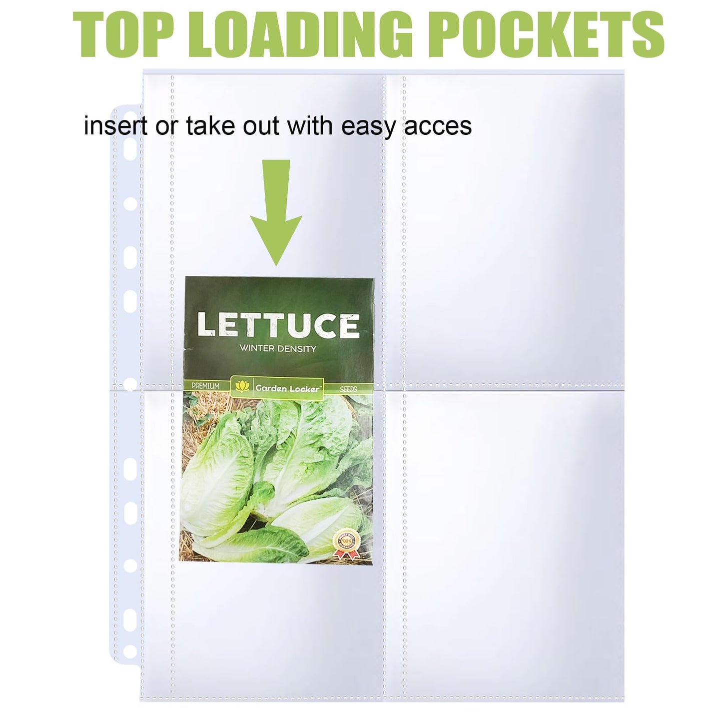 60 Pack 240 Pockets Seed Packet Sleeves, Garden Seed Storage Organizer Pages for 3 Ring Binder, Slot Size 3.5"x 5", Sleeves for Seed Protector Holder Container, Postcards Photos Cards