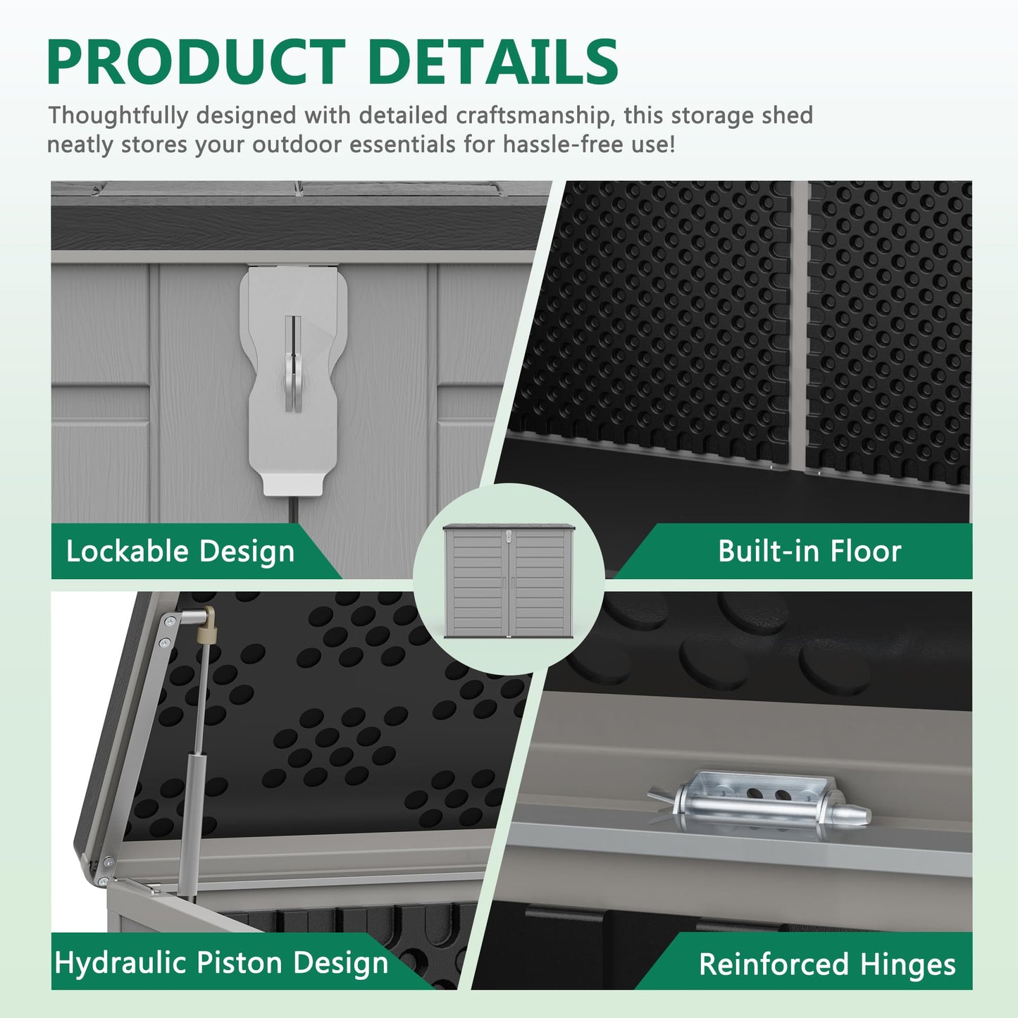 Uhomepro 4.6 Ft. X 4.1 Ft Outdoor Horizontal Storage Shed, Resin Storage Shed with Double Lockable Doors, Ideal for Garbage Can Storage and Garden Tools, Strong Water Resistance