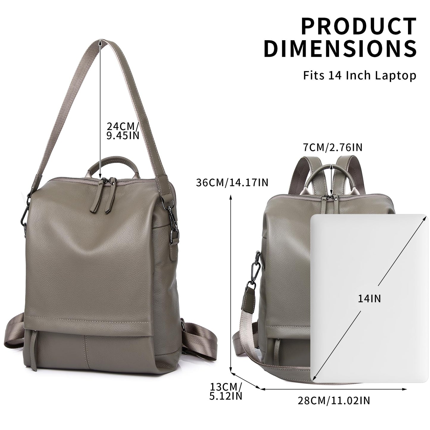 Wesccimo Genuine Leather Backpack Purse for Women, Fashion Designer Soft Backpack with Large Compartment Grey