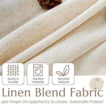 jinchan Linen Textured Tier Curtains 36 Inch for Kitchen Windows Farmhouse Cafe Curtains Small Drapes Rustic Light Filtering Half Window for Living Room Laundry Rod Pocket 2 Panels Natural Crude
