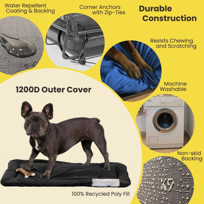 K9 Ballistics Tough Ripstop Dog Crate Pad - Durable, Machine Washable Kennel & Travel Mat for Puppies and Medium Dogs, 35 x 22 fits 36” Wire Crate, Obsidian Black