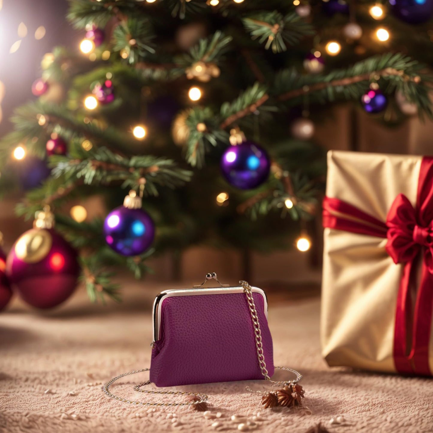 Cute Small Coin Purse & Credit Card Holder for Women Fashion Crossbody Chain Wallet Leather Coin Pouch Change Purse for Cash Key (Magenta)