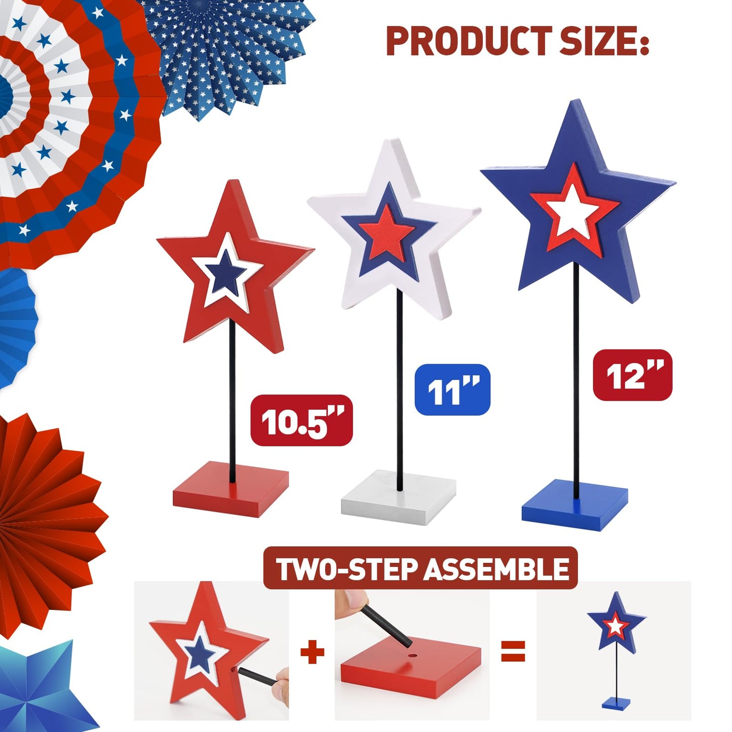 4th of July Table Decorations, 3 PCS Red White and Blue Patriotic Decor