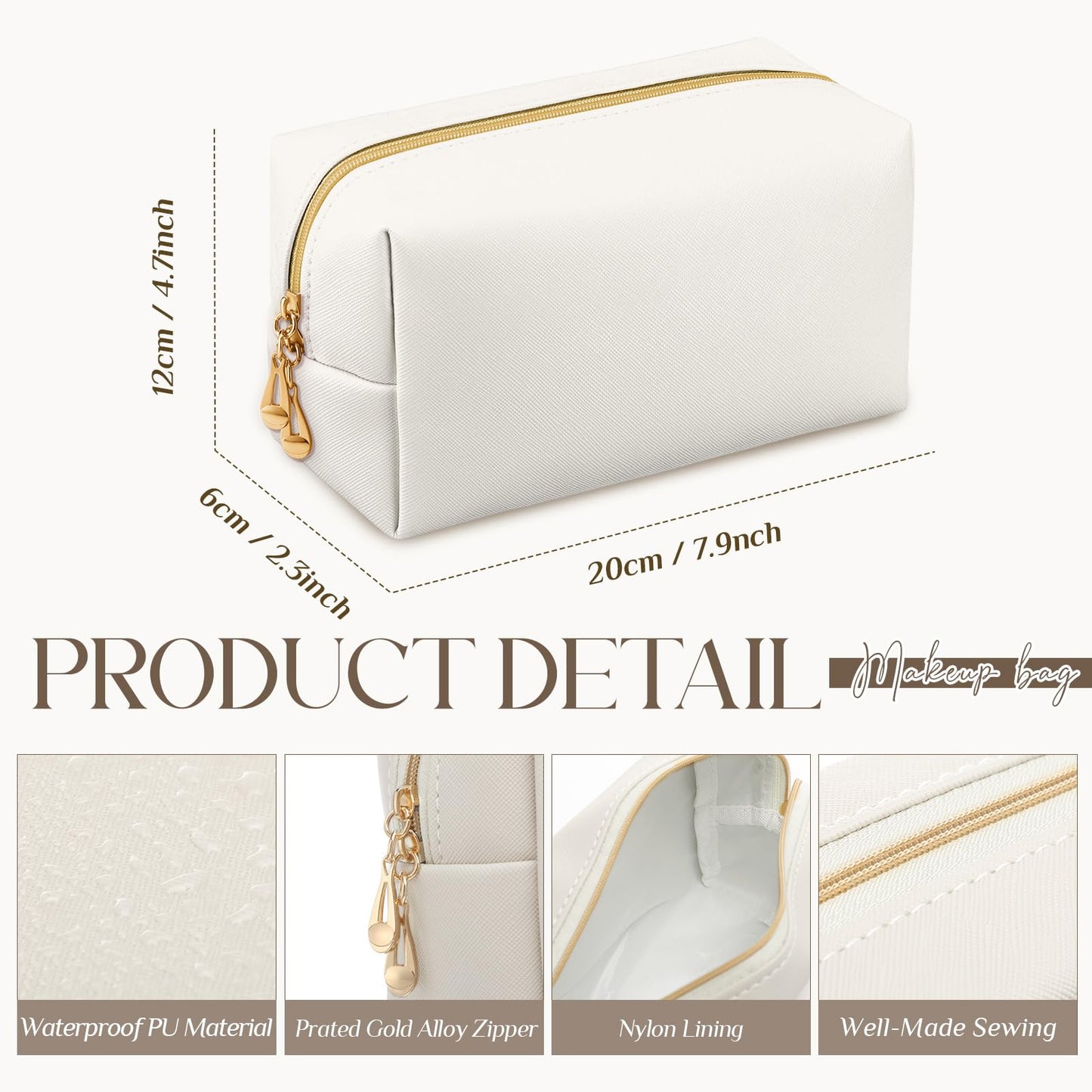 Kigeli 20 Pcs Small Makeup Bag Bulk PU Leather Cosmetic Bags with Zipper Preppy Makeup Pouch Toiletry Bag for Women Wedding Bachelorette Party Gift Travel Storage Organizer (White)