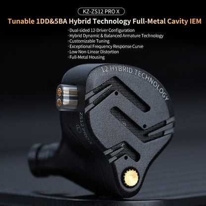 in Ear Monitor IEM Headphones,KZ ZS12 PRO X 1DD+5BA Hybrid Wired Gaming Earbuds,KZ Earbuds Earphones,Best in Ear Headphones with 2PIN Cable for Audiophile (Dark Black,Tunable Version, NO Microphone)