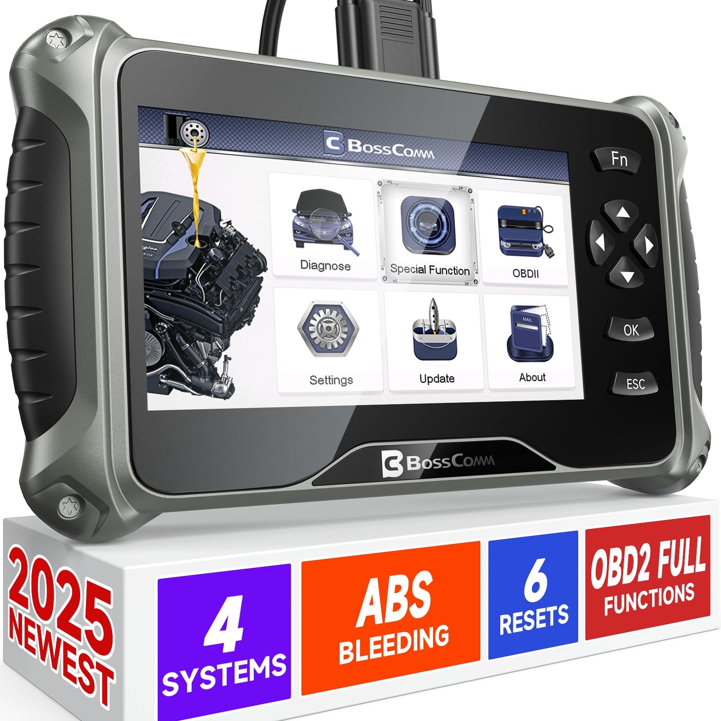 BOSSCOMM IF742 OBD2 Scanner, ABS/SRS/Transmission/Check Engine Code Reader Scan Tool with 6 Resets, ABS Bleeding/Oil/EPB/SAS/Throttle/BMS, Car Scanner Diagnostic Tool for All Cars, Upgraded of IF740