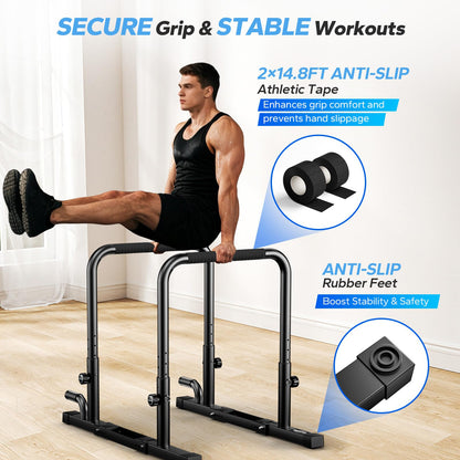 2026 Upgraded Dip Bars 880LBS Heavy Duty Dip Bar Station Height & Width Adjustable Parallel Bars for Full Body Strength Training Dip Stands Calisthenics Equipment for Home Push Up Bar
