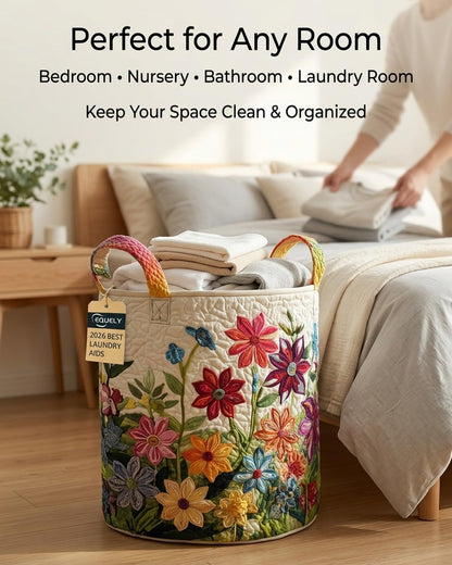 Quilted Laundry Basket with Handles Collapsible Storage Hamper 3D Embossed Design Waterproof Pe Liner Large Capacity Foldable Organizer for Bedroom Nursery Bathroom Polyester Cotton(#g,L)