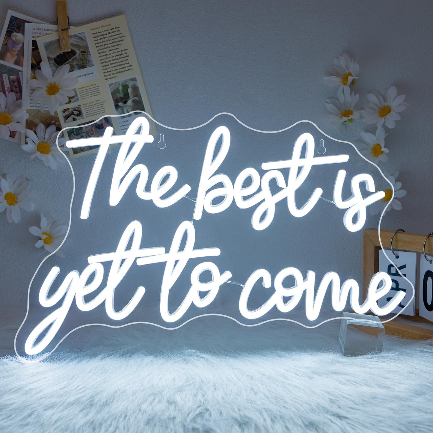FAXFSIGN The Best Is Yet to Come Neon Sign White Letter Led Neon Lights for Wall Decor Usb Word Light Up Signs for Bedroom Home Bar Wedding Birthday Party Kids Room Teens Gifts