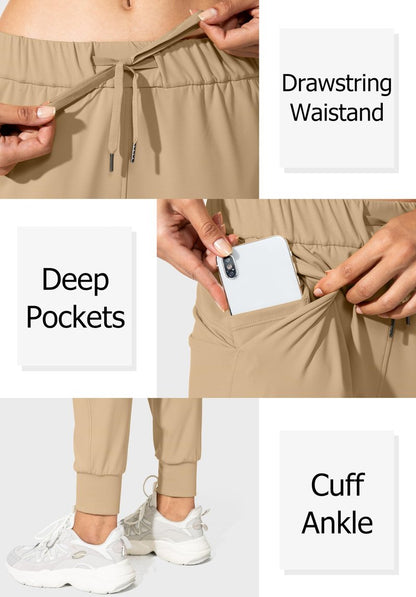 SANTINY Women's Joggers Pants Pockets Drawstring Running Sweatpants for Women Lounge Workout Jogging(Khaki_XS)