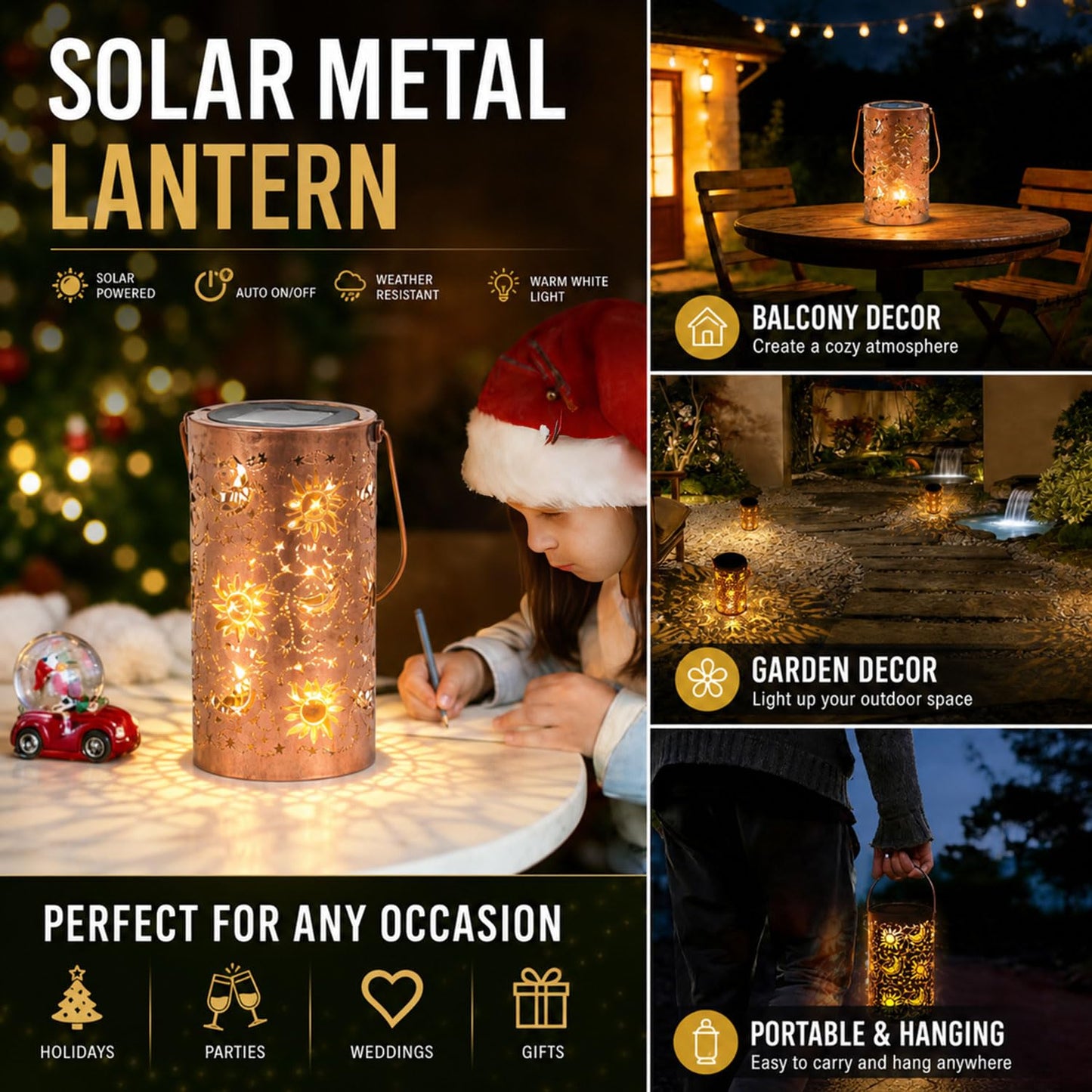 Season 2 Season Solar Lantern Outdoor Waterproof with Sun Moon Stars Patterns, Garden Tangled Decor for Yard Patio Lawn Porch Backyard, Ramadan Light Unique Gifts for Women