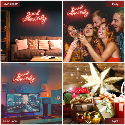 JFLLamp Good Vibes Only Neon Signs for Wall Decor Neon Lights Led Signs Suitable for Living Beer Bar Game Room Hotel Birthday Party Restaurant Christmas Unique Gift for Lover, 16.5 * 10 Inch(Blue)