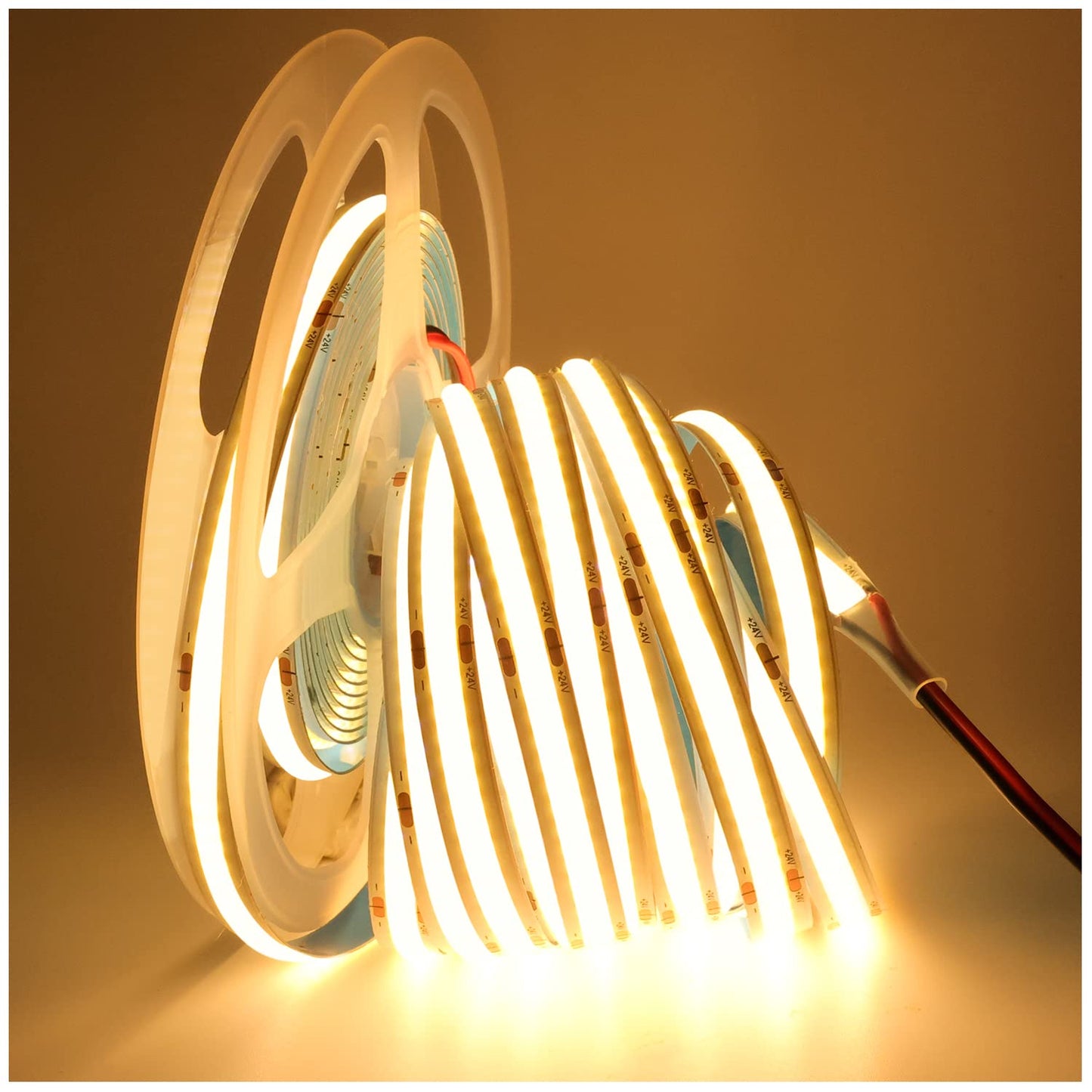 Tesfish LED Strip Lights 24V, Band COB Warm White 3000K 16.4ft 320 LEDs/M Total 1600 LEDs Flexible Neon Light Strips for Party, Counter, Shelf, Home Decor